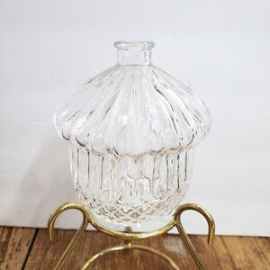 Vintage Abc Distributing Faceted Clear Glass Oil Lamp #58403 w/ Brass Stand NOS